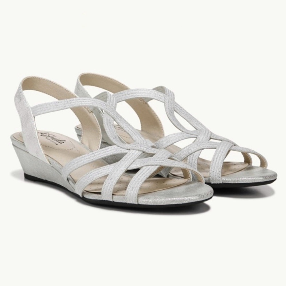 Life Stride Yaya Silver Wedge Dress Sandal Size 6
